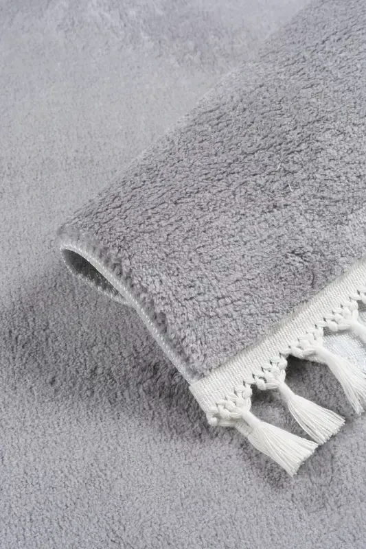 Vl Comfort Ponpon Sochli Peluş Gilam Ochiq Kulrang-Ochiq Kulrang Ponpon Sochak - 7