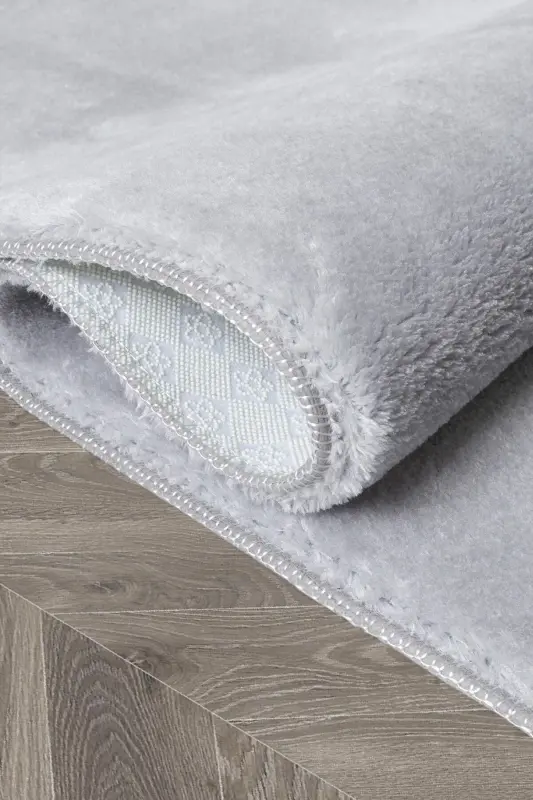 Vl Dumaloq Comfort Overlokli Plush Gilam Kulrang-Kulrang Overlokli Doira - 4