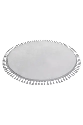 Vl Dumaloq Comfort Ponpon Sochli Peluş Gilam Kulrang-Kulrang Ponpon Sochli Doira - 3