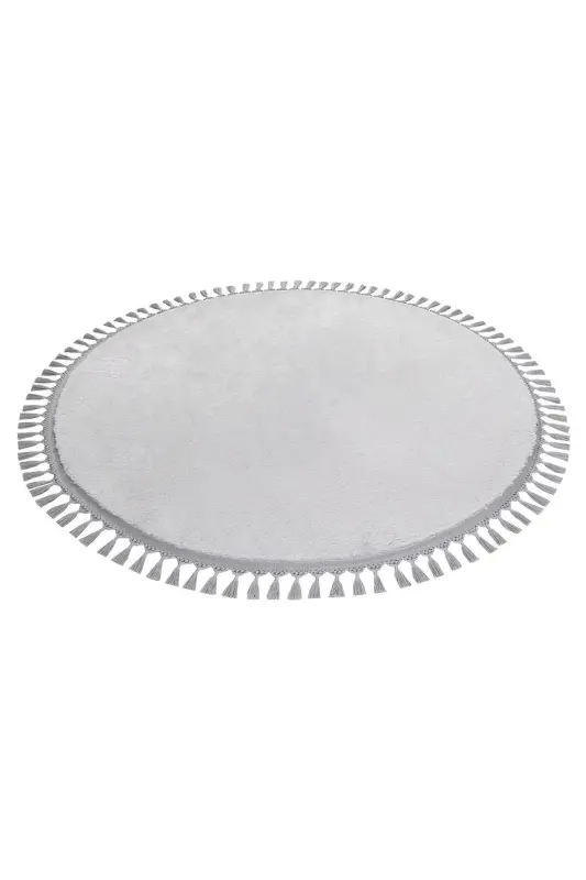 Vl Dumaloq Comfort Ponpon Sochli Peluş Gilam Kulrang-Kulrang Ponpon Sochli Doira - 3