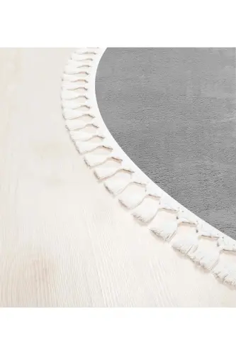 Vl Dumaloq Comfort Ponpon Sochli Plush Gilam Ochiq Kulrang-Ochiq Kulrang Dumaloq - VALERY HOME (1)