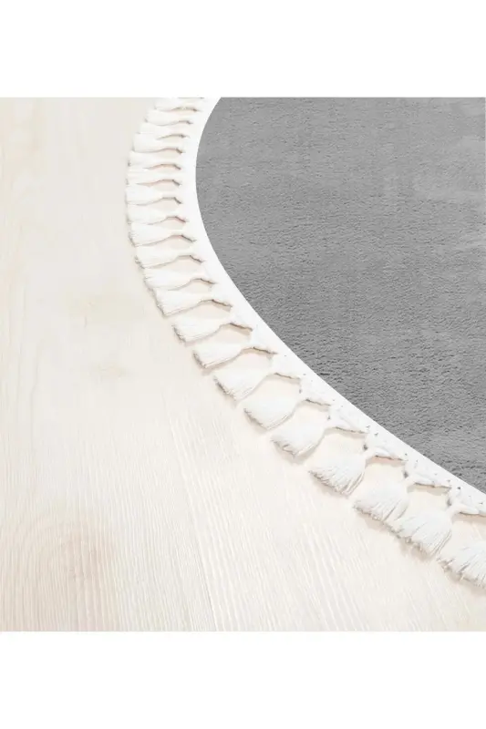 Vl Dumaloq Comfort Ponpon Sochli Plush Gilam Ochiq Kulrang-Ochiq Kulrang Dumaloq - 2