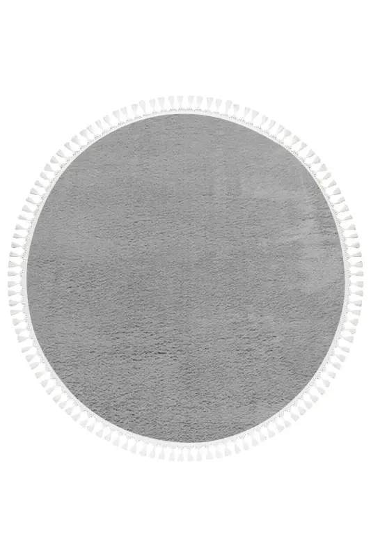 Vl Dumaloq Comfort Ponpon Sochli Plush Gilam Ochiq Kulrang-Ochiq Kulrang Dumaloq - 4