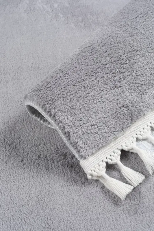 Vl Comfort Ponpon Saçaklı Peluş Halı Açık Gri - Açık Gri Ponpon Saçak - 3