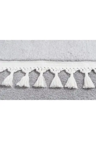 Vl Comfort Ponpon Saçaklı Peluş Halı Açık Gri - Açık Gri Ponpon Saçak - 5