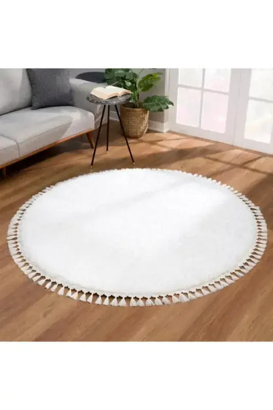 Vl Круглый Comfort Помпон Бахрома Плюшевый Ковер Белый-Белый Круглый - VALERY HOME