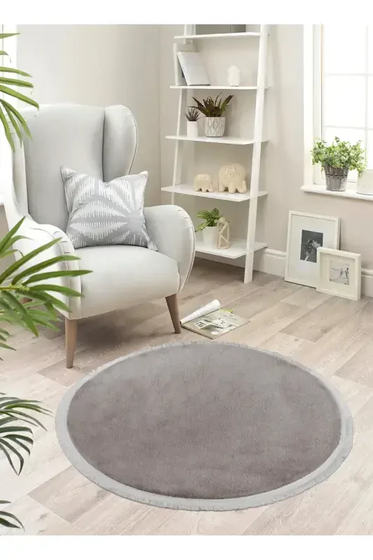 Vl Круглый Comfort Прямой Бахромчатый Плюшевый Ковер Коричневый-Коричневый Круг Прямая Бахрома - 1