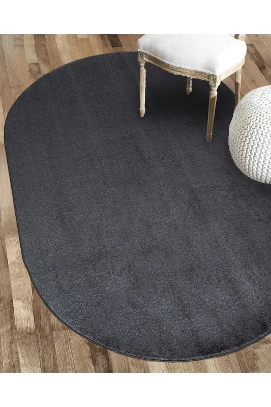 Vl Oval Comfort Overlock Plush Carpet Anthracite-Fringeless Anthracite - 1