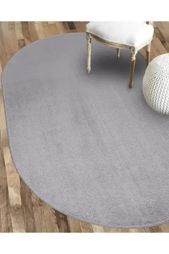 Vl Oval Comfort Overlock Plush Carpet Gray-Fringeless Gray 