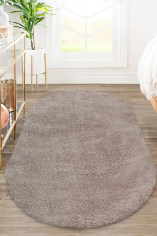 Vl Oval Comfort Overlokli Peluş Gilam Jigarrang - 1