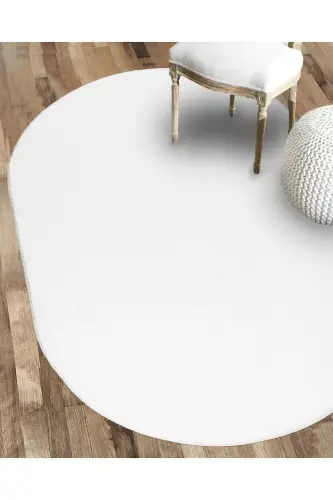 Vl Oval Comfort Overloklu Peluş Halı Beyaz - Saçaksız Beyaz 