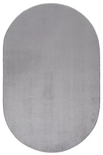 Vl Oval Comfort Overloklu Peluş Halı Gri-Saçaksız Gri - VALERY HOME (1)