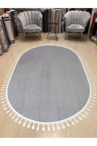 Vl Oval Comfort Плюшевый Ковер с Бахромой и Помпонами Серо-Овальный Серый с Бахромой 