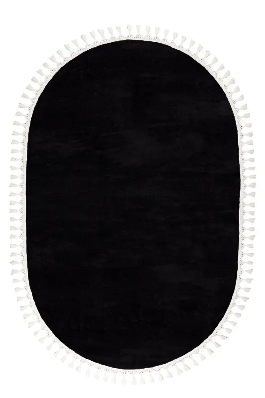 Vl Oval Comfort Плюшевый Ковер с Помпонами и Бахромой Черный-Овальный Черный с Бахромой - 2