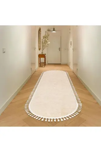 Vl Oval Comfort Ponpon Popukli Gilam Bej-Popukli Oval Bej - 3