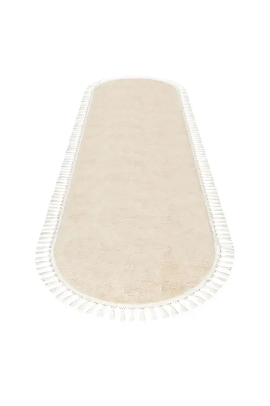 Vl Oval Comfort Ponpon Saçakлы Peluş Halı Bej-Saçakлы Oval Bej - 2