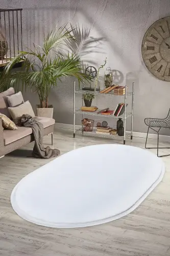 Vl Oval Comfort Tekis Sochli Peluş Gilam Oq-Tekis Sochli Oval Oq - VALERY HOME (1)