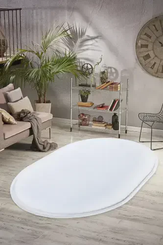 Vl Oval Comfort Düz Saçaklı Peluş Halı Beyaz-Düz Saçaklı Oval Beyaz - VALERY HOME (1)