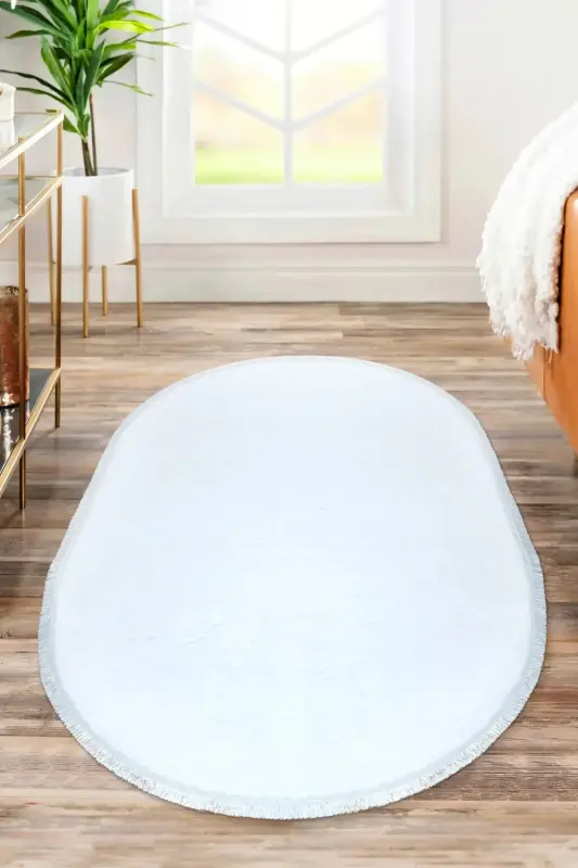 Vl Oval Comfort Düz Saçaklı Peluş Halı Beyaz - Düz Saçaklı Oval Beyaz - 1