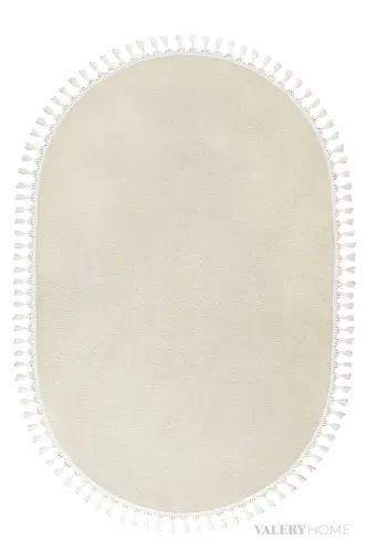Vl Oval Konfor Pomponli va Tukli Plush Gilam Ekru - VALERY HOME (1)