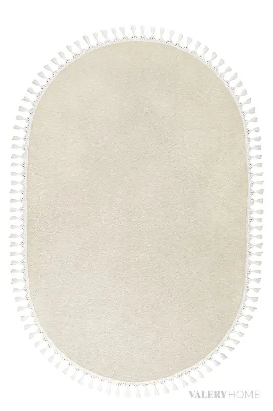 Vl Oval Konfor Pomponli va Tukli Plush Gilam Ekru - 2