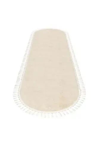 Vl Oval Comfort Ponpon Saçaklı Peluş Halı Bej-Saçaklı Oval Bej - VALERY HOME (1)