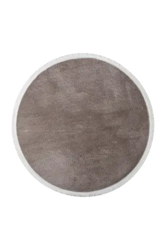 Vl Round Comfort Plain Fringed Plush Carpet Brown-Brown Circle Plain Fringe - 2