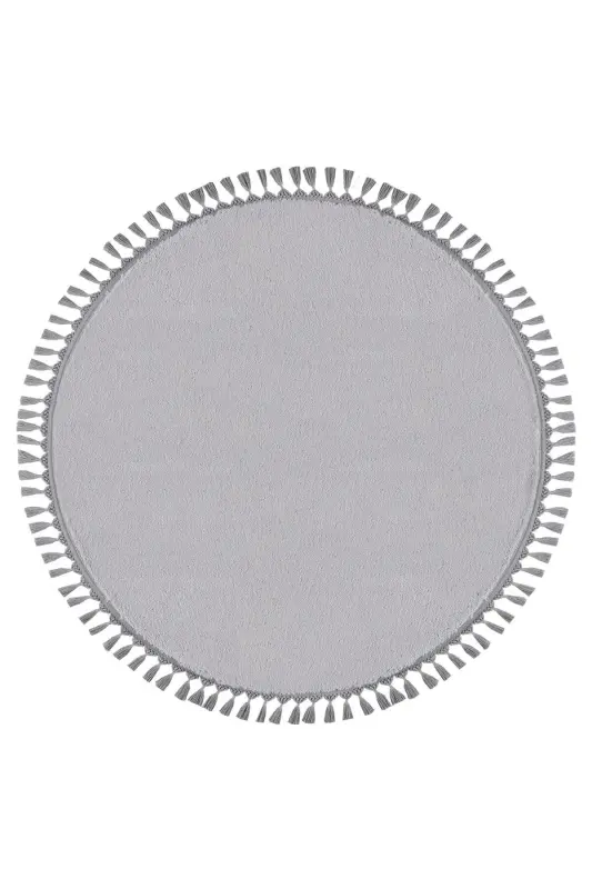 Vl Round Comfort Pompon Fringed Plush Carpet Gray-Gray Pompon Fringed Circle - 4