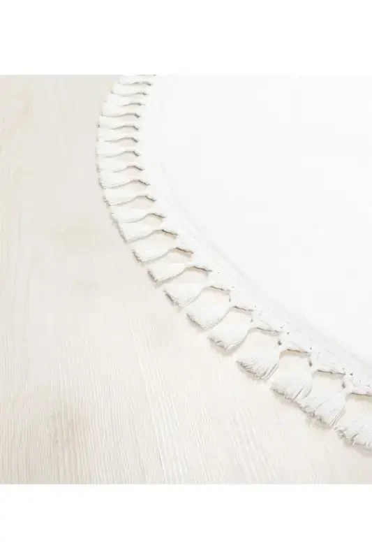 Vl Round Comfort Pompon Fringed Plush Carpet White-White Round - 2