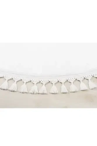 Vl Round Comfort Pompon Fringed Plush Carpet White-White Round - 3