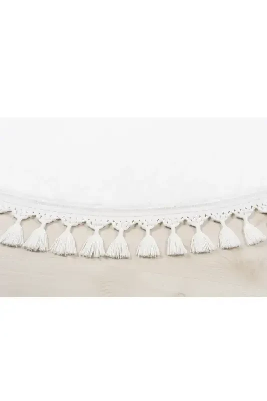 Vl Round Comfort Pompon Fringed Plush Carpet White-White Round - 3