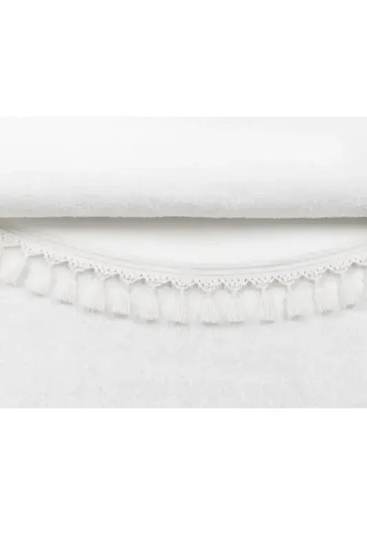 Vl Round Comfort Pompon Fringed Plush Carpet White-White Round - 4