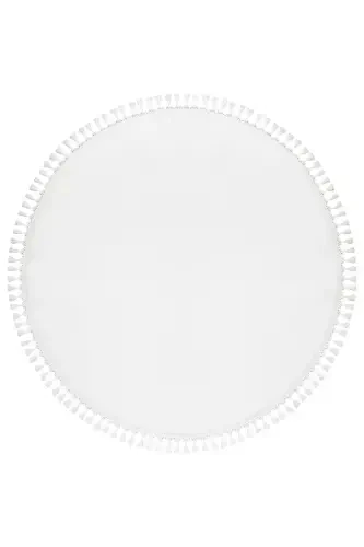 Vl Round Comfort Pompon Fringed Plush Carpet White-White Round - 5