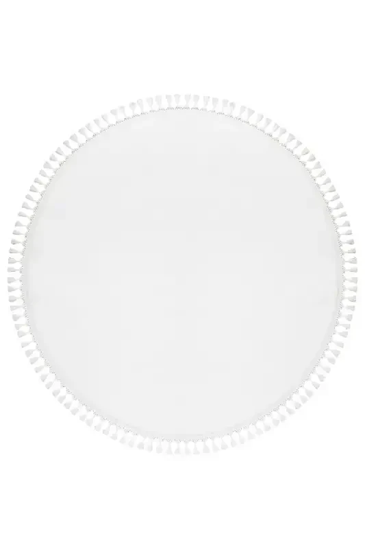 Vl Round Comfort Pompon Fringed Plush Carpet White-White Round - 5