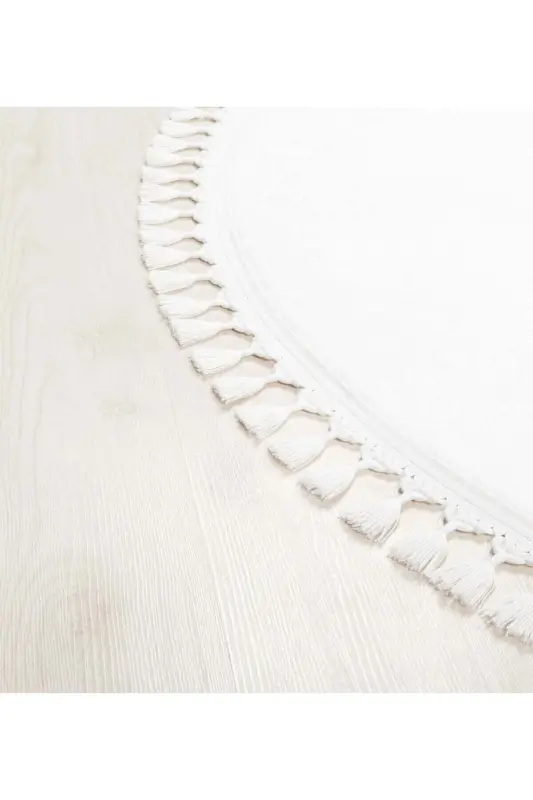 Vl Round Comfort Pompon Fringed Plush Carpet White-White Round - 2