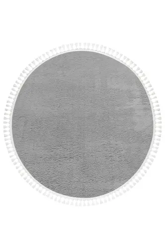 Vl Round Comfort Pompon Fringed Plush Rug Light Gray-Light Gray Round - 4