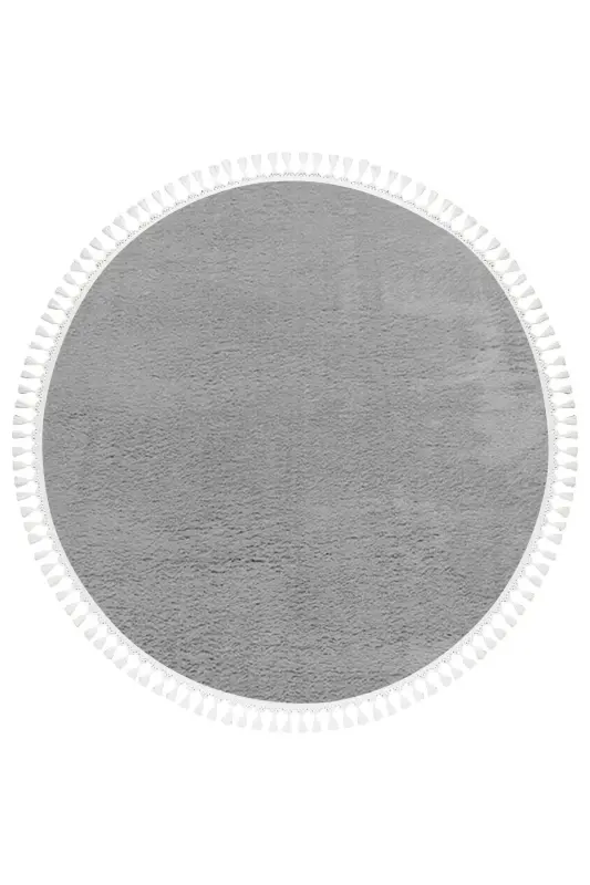 Vl Round Comfort Pompon Fringed Plush Rug Light Gray-Light Gray Round - 4