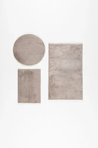Vl Washable Non-Slip Base Post Plush Bathroom Mat Triple Set Brown-Brown 