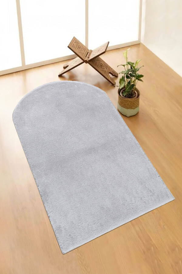 Vl Washable Plush Overlocked Prayer Rug Grey - 1