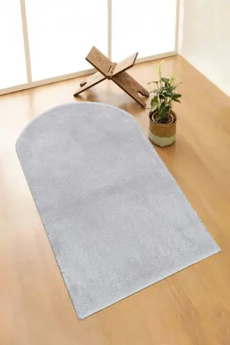 Vl Washable Plush Overlocked Prayer Rug Grey 