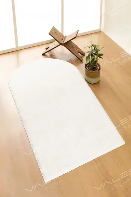Vl Washable Plush Prayer Rug Overlocked Prayer Rug Ecru-Ecru - 1