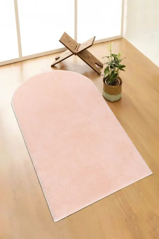 Vl Washable Plush Prayer Rug Overlocked Prayer Rug Pink-Pink - VALERY HOME