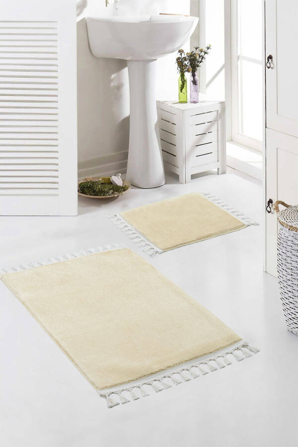 Vl Washable Premium Pom-Pom Tassel Non-Slip Base Faux Fur Bath Rug Set of 2 Beige - 8