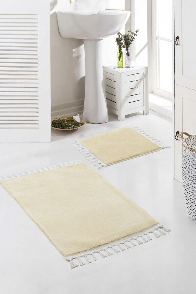 Vl Washable Premium Pom-Pom Tassel Non-Slip Base Faux Fur Bath Rug Set of 2 Beige - 1