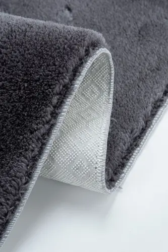 Vl Washable Premium Pompom Tassel Non-Slip Base Fur Plush Bathroom Rug Set of 2 Anthracite - 3