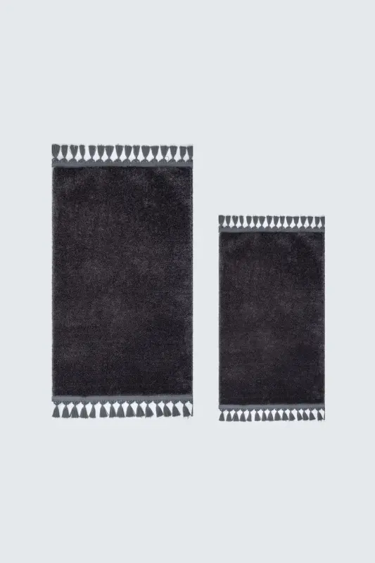 Vl Washable Premium Pompom Tassel Non-Slip Base Fur Plush Bathroom Rug Set of 2 Anthracite - 4