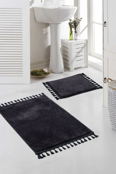 Vl Washable Premium Pompom Tassel Non-Slip Base Post Plush Bath Mat Set of 2 Black - VALERY HOME