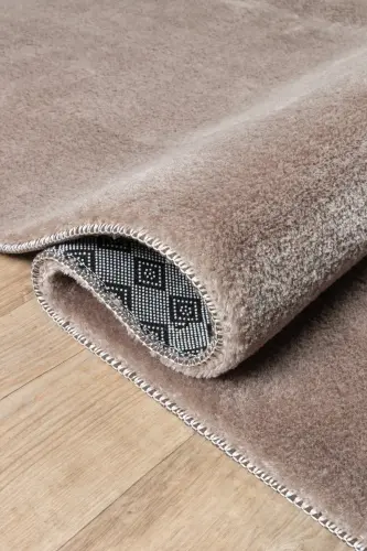 Vl Yumaloq Comfort Overlokli Peluş Gilam Jigarrang-Sochaksiz Jigarrang Doira - VALERY HOME (1)