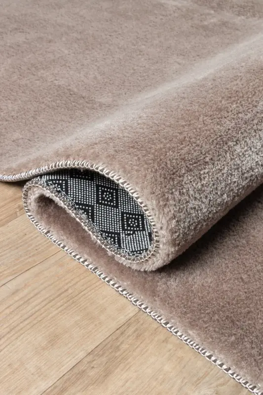 Vl Yumaloq Comfort Overlokli Peluş Gilam Jigarrang-Sochaksiz Jigarrang Doira - 2