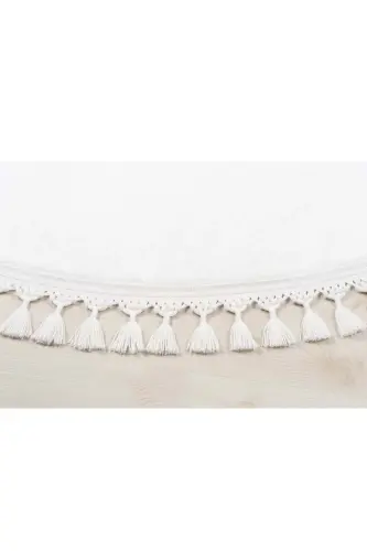 Vl Yumaloq Comfort Ponpon Sochokli Peluş Gilam Oq-Oq Yumaloq - 3